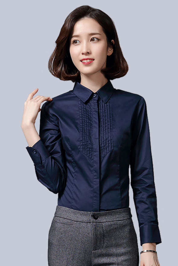 女士藏藍(lán)色長袖襯衫定制